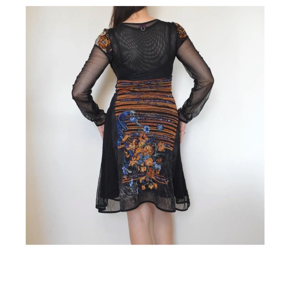 Vintage rare long sleeve midi mesh black with floral Save the Queen mesh dress - Picture 8 of 8